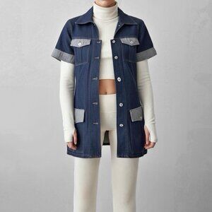 Vintage Utility Denim Jean Jacket Short Sleeve O/S Blue Navy Festival Grunge Y2K